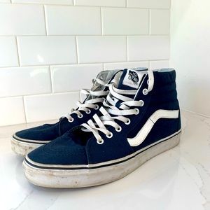 Size 11 sk8-hi vans in navy blue.